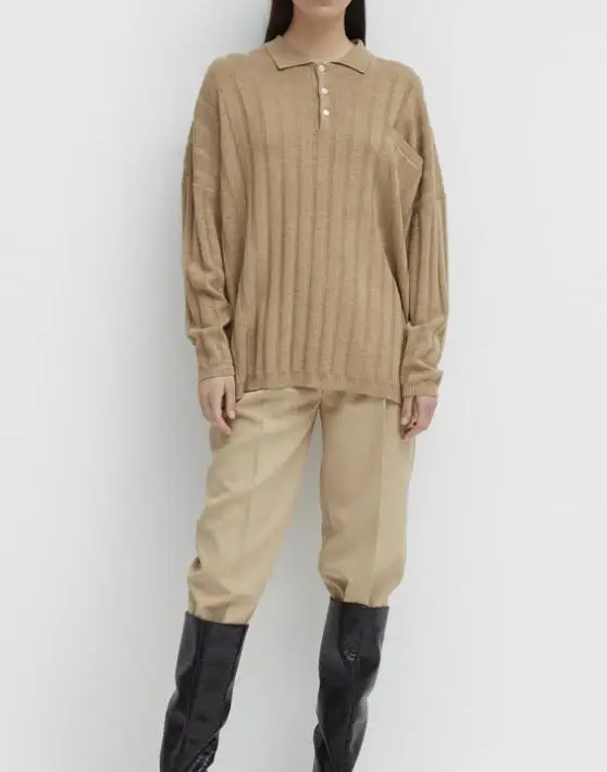 100% Wool Sweater Shirt Collar with buttons Drop shoulder Long Sleeves Chest Pocket Oversized Jumper 2020 new | Женская одежда