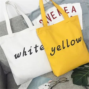 

Women Canvas Shopping Bag Female Cloth Shoulder Bag Concise Letter Printing Storage Handbag Reusable Eco Grocery Totes