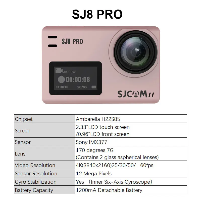  SJCAM SJ8 시리즈 액션 카메라, SJ8 프로, 4K 60FPS, SJ8 플러스, 4K SJ8 에어, 1296P 와이파이 2.33 터치 스크린, 방수 스포츠 DV