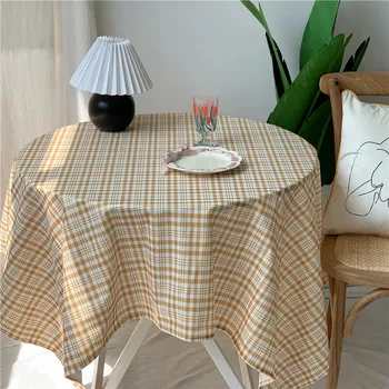 

Free Shipping Korean Style Plaid Printed 100%Polyester Tablecloth