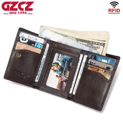 Men's Wallet Foldable Small Money Purses Genuine Leather Coin Purse Wallet Luxury Cowhide Credit Card/ID Holders Big Capacity