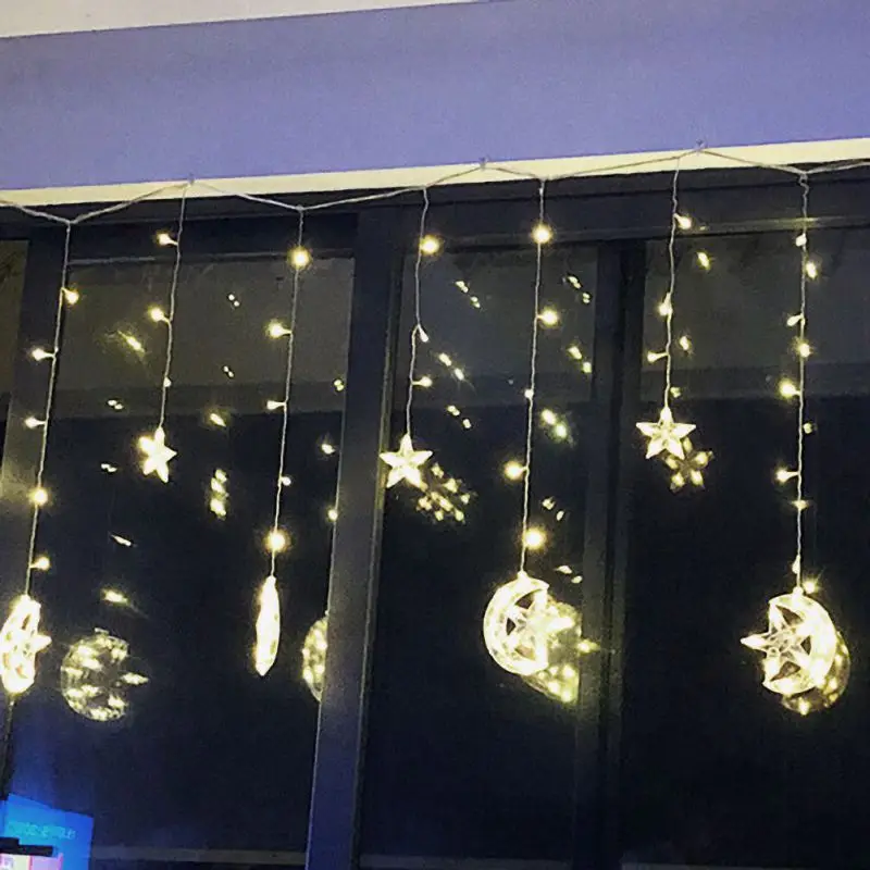 С изображением луны и звезд, в форме светодиодный свет шнура светодиодный гирлянда Крытый декоративные светильники для Шторы фон стены