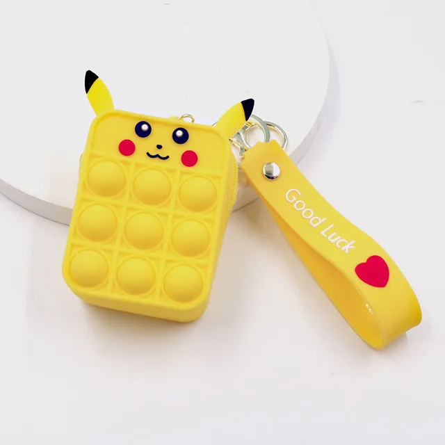 New Popit Mini Money Wallet Fingertip Toys Push Bubble Popite Pendant Bag Hot Sale Adult Decompression Toys Children Anti-Stress Yellow pikachu