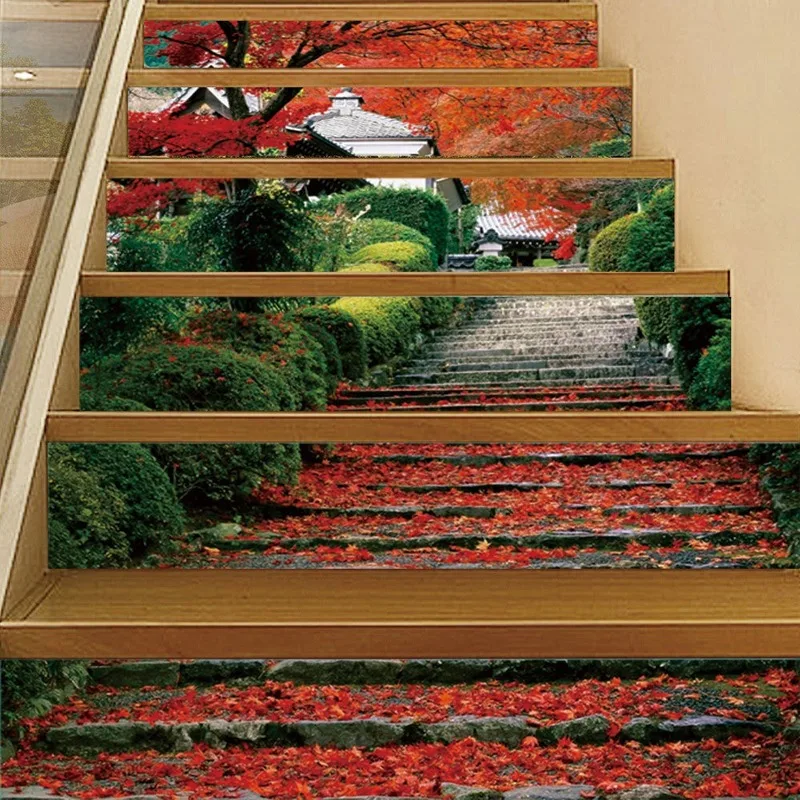 

6 Pieces/setLT026 Maple Steps 3D Simulation Stair Sticker Removable Waterproof Steps Decorative Wall Sticker Home