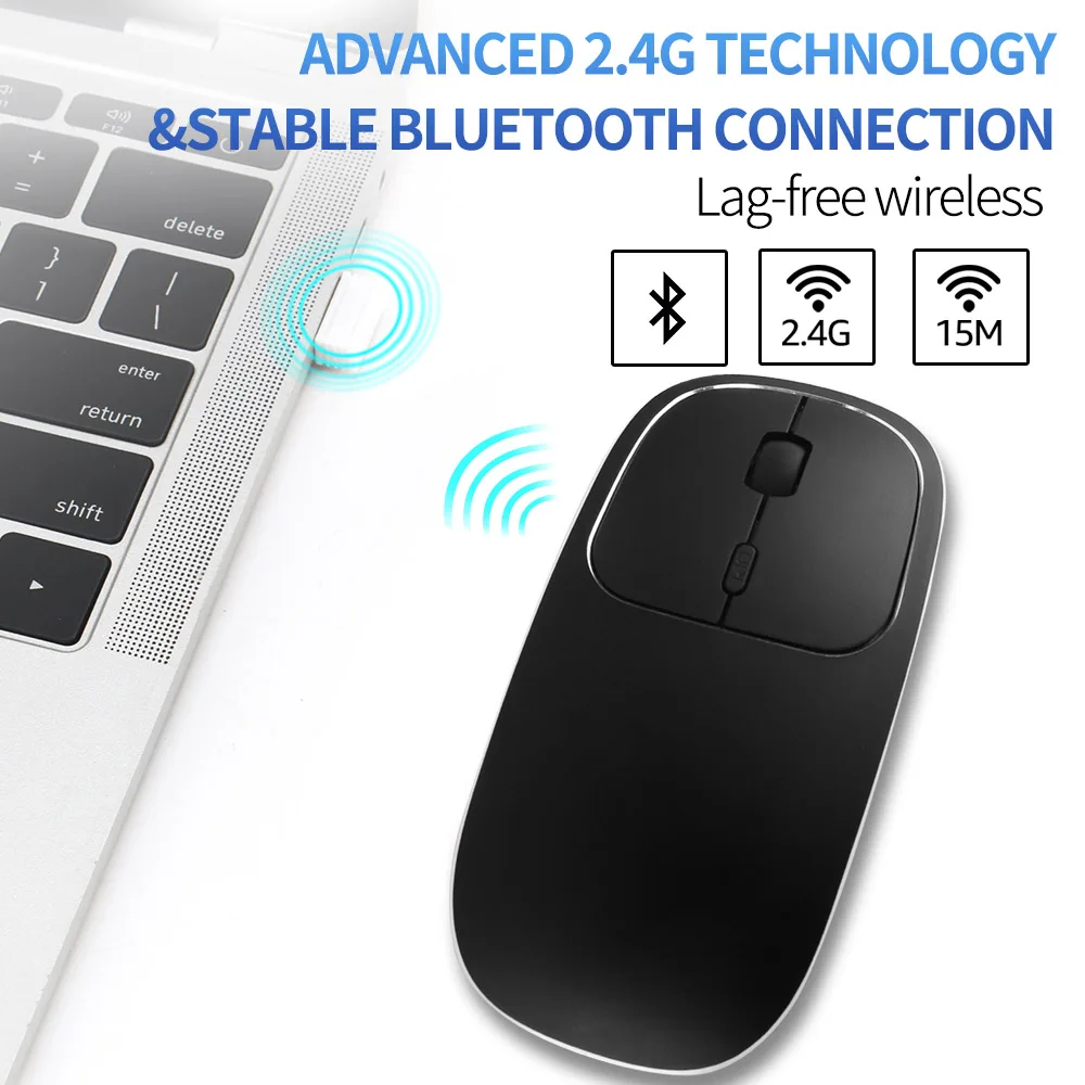Zienstar перезаряжаемая 2,4 ГГц Беспроводная Bluetooth мышь, Двухрежимная ультра-тонкая Бесшумная мышь, совместимая с Apple Mac, ноутбуком, компьютером