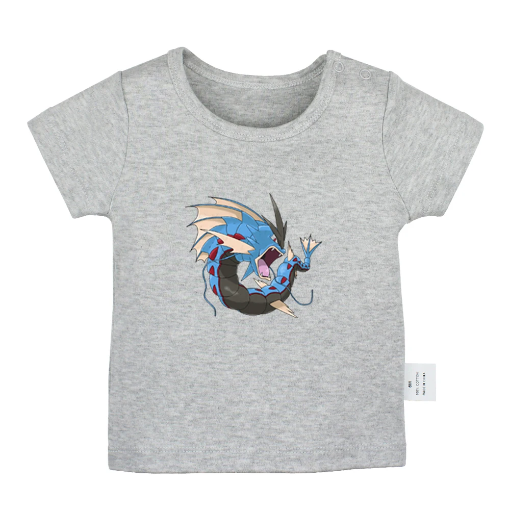 Футболки для новорожденных с рисунком Pokemon Dratini Gyarados Lapras Poliwag; однотонные футболки с короткими рукавами для малышей
