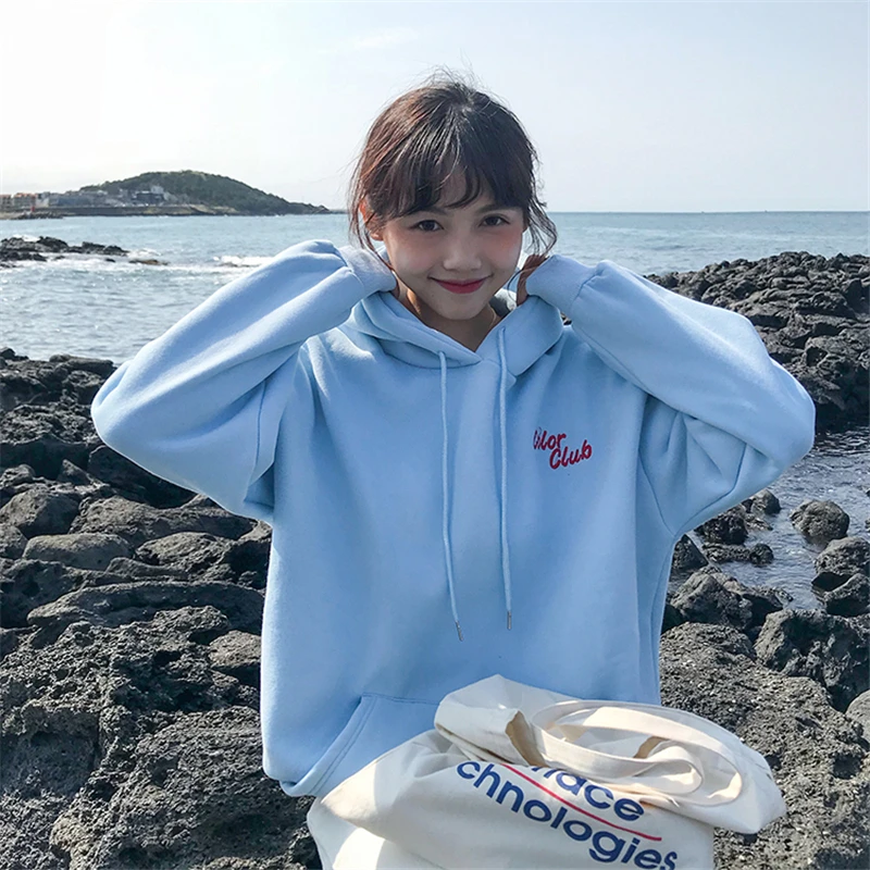 BGTEEVER Casual Letter Embroidery Women Sweatshirt Loose Pocket Female Hoodies Thicken Pullovers Sweatshirt Femme Tracksuit