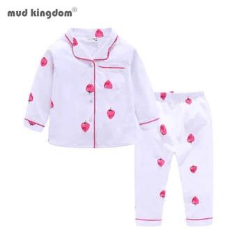 

Mudkingdom Girls Pajamas Set Turn-down Collar Long Sleeve Strawberry Pattern Sleepwear
