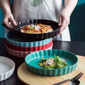 

10 Inch Plate Solid Color Round Ceramic Plate Simple Household Pasta Sushi Matte Disc Western Plate