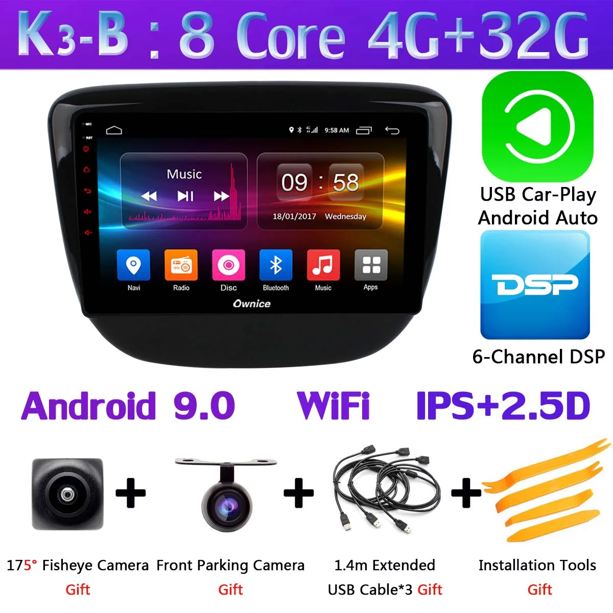 K3-B-CarPlay Панорамная камера 360 ° 4G SIM WiFi Android 9,0 4+ 64G DSP CarPlay Автомобильный gps радио плеер для Chevrolet кавалер - Цвет: K3-B-CarPlay