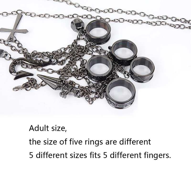 Adult Kids Kurapika Chains Bracelet Hunter Cosplay Cool Five Finger Rings Rapers Full-five Fingers Rings Fashion Jewelry 5