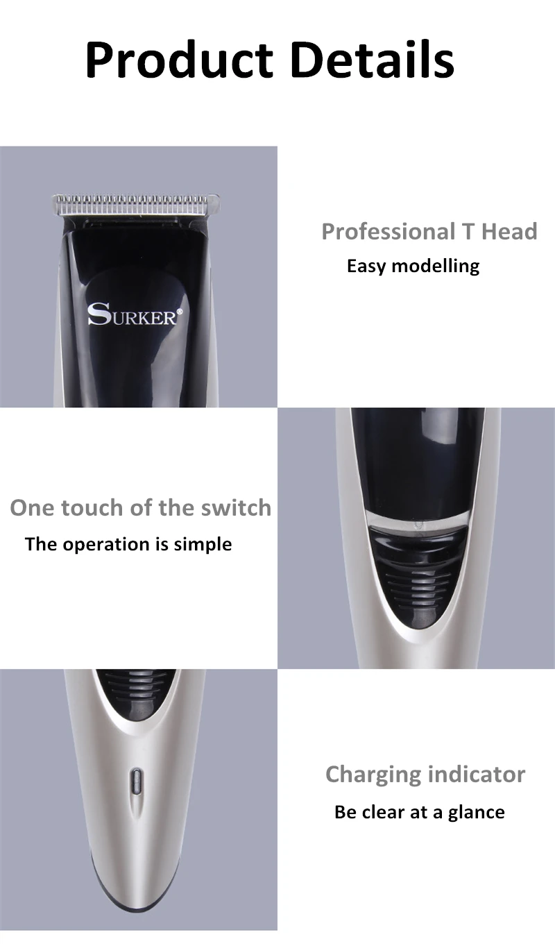 Surker Sk-902 профессиональная электрическая машинка для стрижки с 4 предел гребень 3/6/9/12 мм, способный преодолевать Броды для взрослых детей общие для стрижки волос [ ]