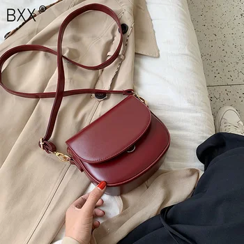 

[BXX] Simple PU Leather Shoulder Messenger Bag For Women 2020 Spring All-match Lady Crossbody Bags Lady Travel Handbags HK262