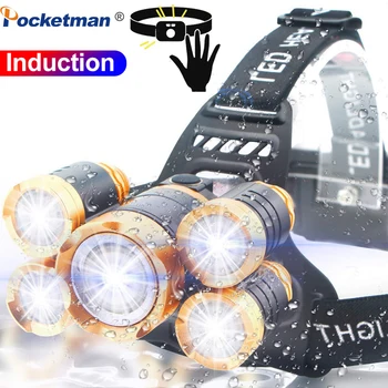 

3/5 LED T6 Head Torch LED Lamp Flashlight Camping Light Waterproof 2x 18650 Headlamp Motion Sensor Fishing Headlight