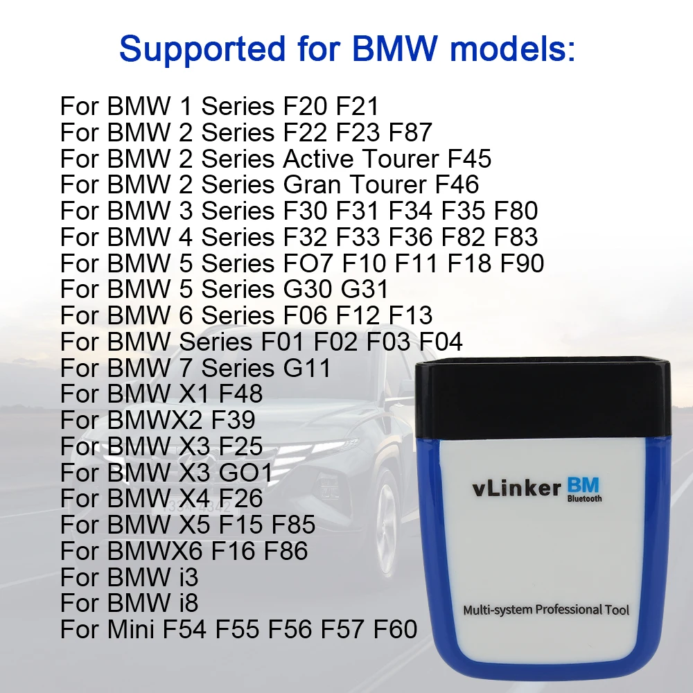 For BMW F30 F20 F10 F11 X5 Serie 1 3 vLinker BM ELM327 V2.2 OBD2 Scanner Diagnostic Tools Bluetooth Code Reader Car Accessories 4