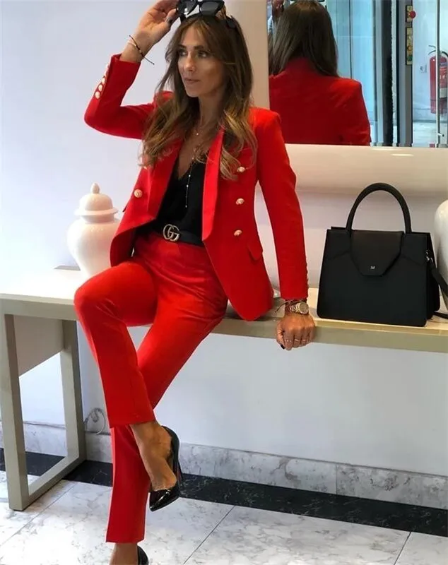 Sexy Red Women Blazer Suits Jacket Fashion Ladies Pantsuit Costumes Womens Suits Blazer with Pants for Party Groom Custom Made