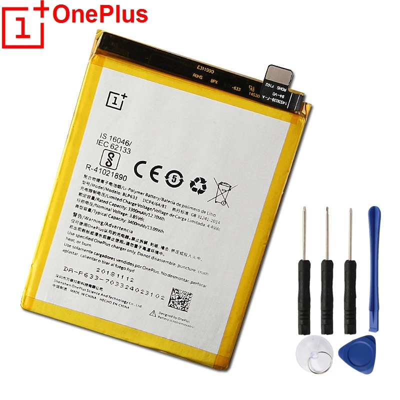 Оригинально защитное стекло Замена телефон Батарея BLP633 для 1+ 3T OnePlus 3T Натуральная кожа телефон Батарея с бесплатными инструментами 3400 мА-ч