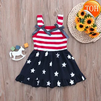 

4th of July Toddler Baby Girl Dress American Flag Stars Striped Summer Sundress