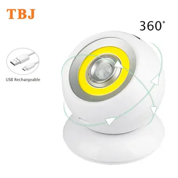 

USB Rechargeable motion sensor Led light 3W COB 360 degree rotating cabinet Kitchen bedroom Wardrobe indoor Stair wall lights