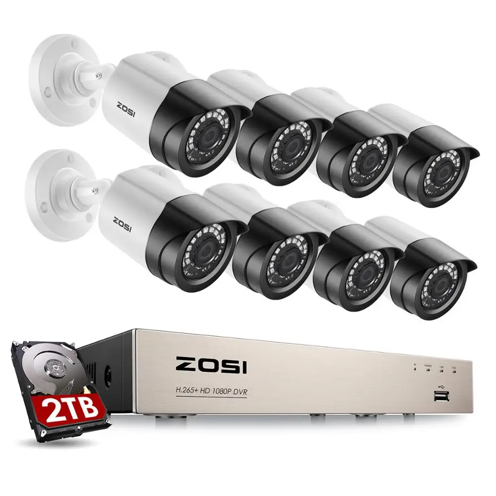 Система видеонаблюдения ZOSI 8CH 1080p DVR с 2.0MP ИК защитой от атмосферных воздействий