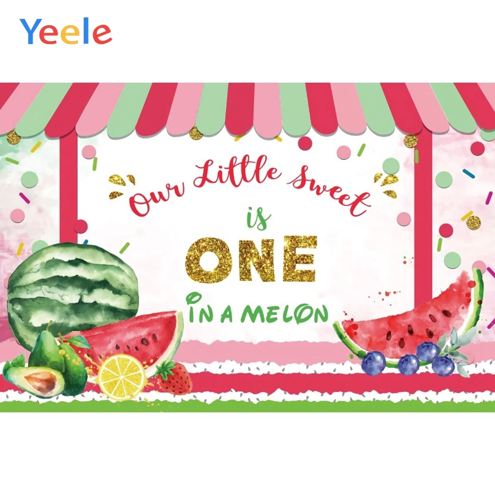 

Watermelon Fruit Shop Princess Baby 1st Birthday Party Backdrop Custom Vinyl Photography Background Photo Studio Photophone Prop