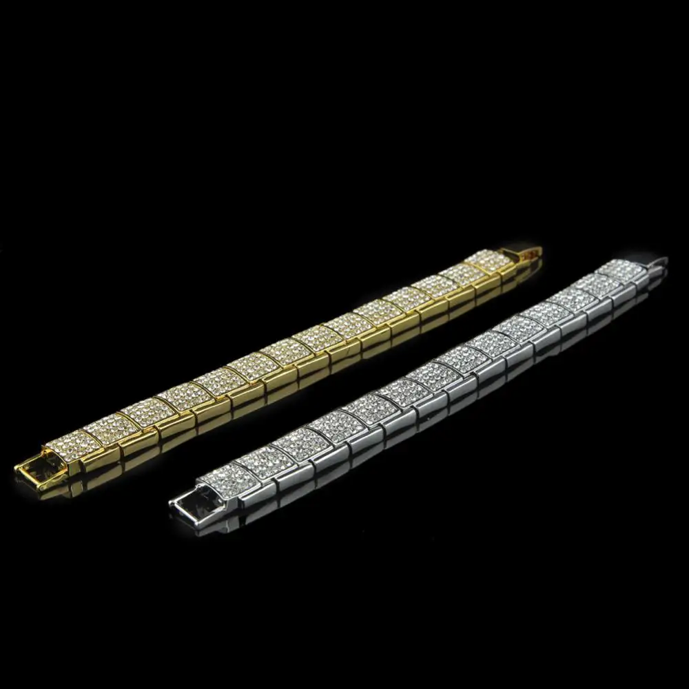 Iced out квадратный микро проложить Циркон браслет хип хоп мужской Шарм Золотая серебряная цепь