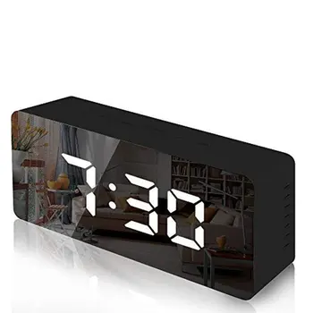 

LED Temperature Display Mirror Alarm Clock Digital Clock Rechargeable Bedside Music Clock Dual Alarms with Snooze function