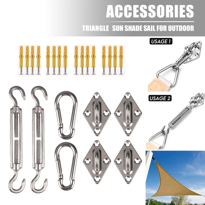 Accessori Per Vela Ombra Kit Hardware In Acciaio Inossidabile 304 Cuscinetto Per Cesto Di Fiori Moschettone Per Occhi Gancio Di Fissaggio Vite Argento