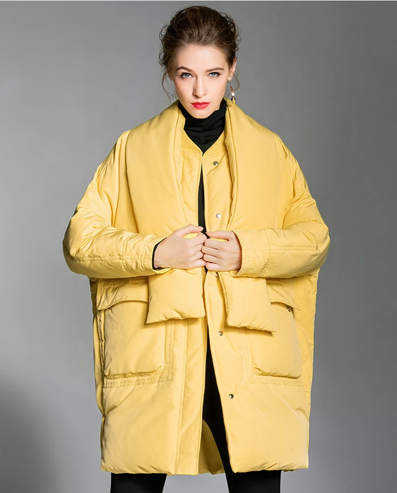 Elifashion, корейская мода, свободный белый пуховик на утином пуху, женский, Повседневный, шарф, пальто, мода для женщин, зимой