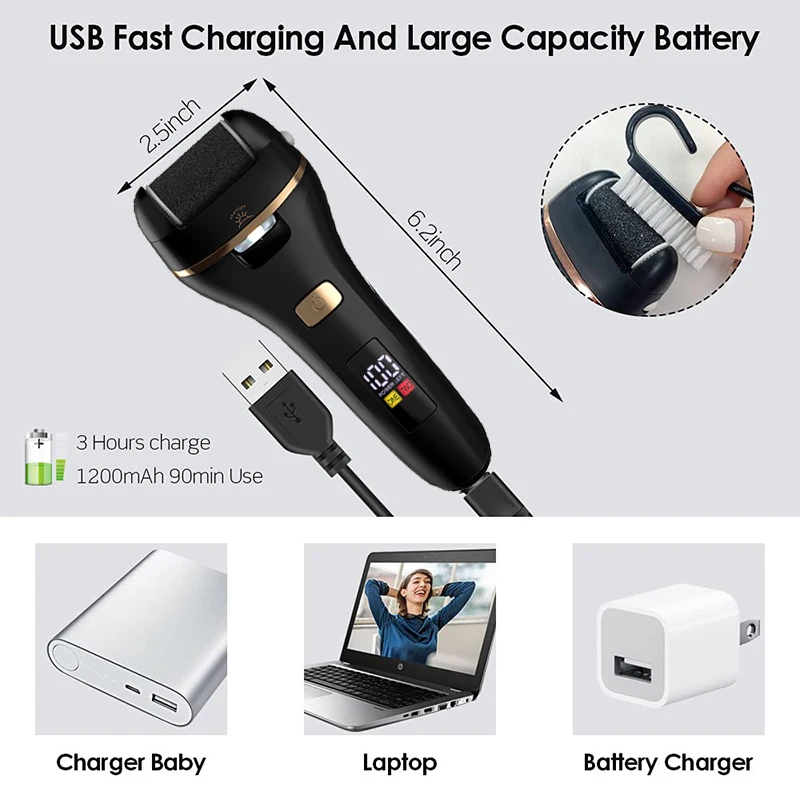 Waterproof Charged Electric Foot File for Heels Grinding Pedicure Tools Professional Foot Care Tool Dead Hard Skin Callus USB