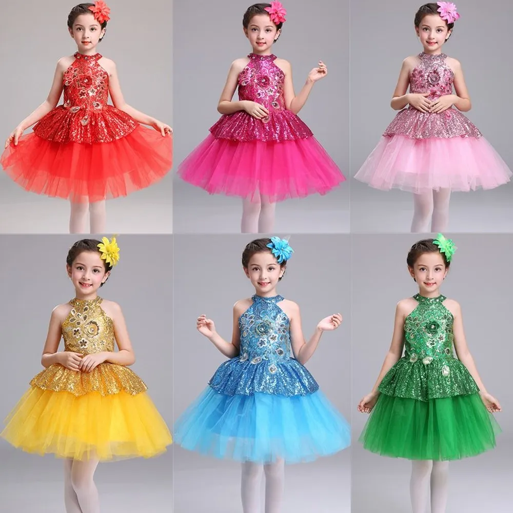 Colorful Childhood Clothing Kids Beautiful Yellow Blue Pink Red Gold Sequin Applique Dresses for Girls Flower Girl Pageant Dress | Детская