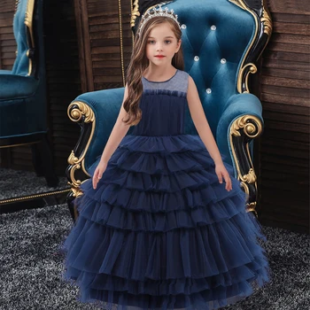 

2020 Winter Teenager Girl Cake Dress Kids Dresses For Girls Clothes Princess Children Multilayer Mesh Party Dress Sleeveless