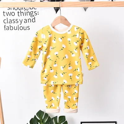 yellow flower Детские пижамы Осень-зима, новое бархатное нижнее белье с героями мультфильмов, комплект домашней одежды для мальчиков и девочек одежда из двух предметов для маленьких мальчиков - Цвет: yellow flower
