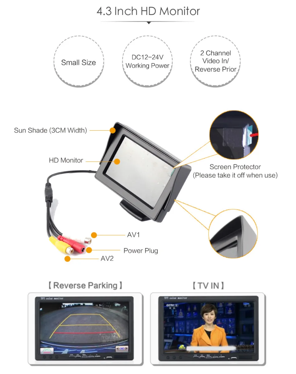 Автомобильный Грузовик Автобус 4,3 дюймов 12 В 24 В HD светодиодный монитор с подставкой и камерой заднего вида, комплект для парковки