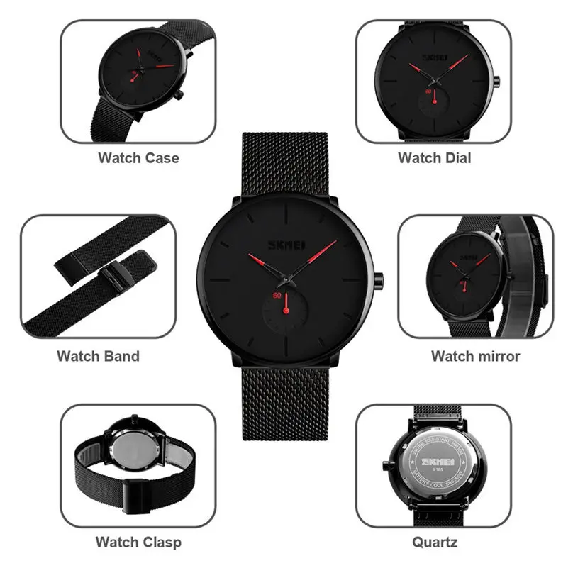 SKMEI Fashion Luxury Waterproof Watches Mens Sport Minimalist Ultra-Thin Analog Stainless Steel Wrist Watch часы мужские 5Y29 (11)