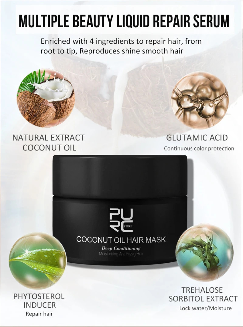 H7500461abbab4816bafe249b4d8a54e2W PURC 50ml Coconut Oil Hair Mask Repairs Damage Restore Soft Keratin Hair Scalp Treatment Non-Steaming Nutrient Hair Care TSLM1
