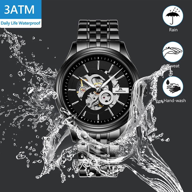 MEGALITH Relogio Masculino automatico мужские часы для мужчин автоматические наручные часы из натуральной нержавеющей стали группа Топ бренд часы 8079