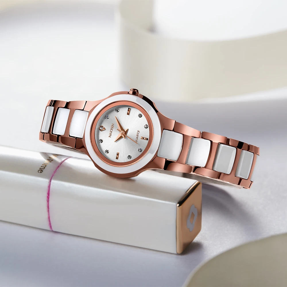 

NAKZEN Classic Women Small Dial Watches Generous Waterproof Ceramics Tungsten Steel Wristwatch New Year Gift Watch For Girls