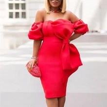 Женские платья с открытыми плечами для рождественской вечеринки, красный облегающий сексуальный бантик с открытой спиной, эластичная Клубная одежда, вечерние летние Ночные туники