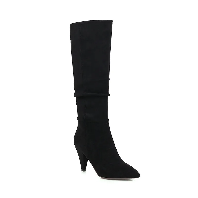 black flock ASUMER/ горячая распродажа; сапоги до колена; женская обувь на высоком каблуке; высокие сапоги с острым носком; сезон осень-зима; женские Вечерние и свадебные туфли - Цвет: black flock