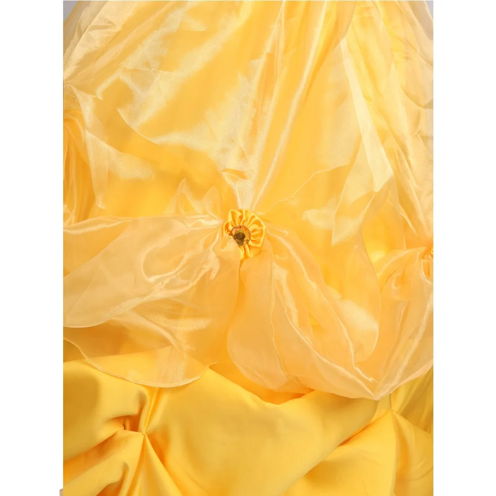 Красавица и Чудовище Принцесса Белль Классическая атласная косплей платье Женская кружевная желтая принцесса костюм длинное платье невесты бальное платье