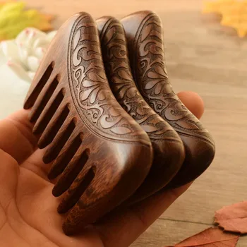 

Wooden Comb Natural Gold Sandalwood Super Wide Tooth Wood Combs Double side engraved small Pocket hair combs