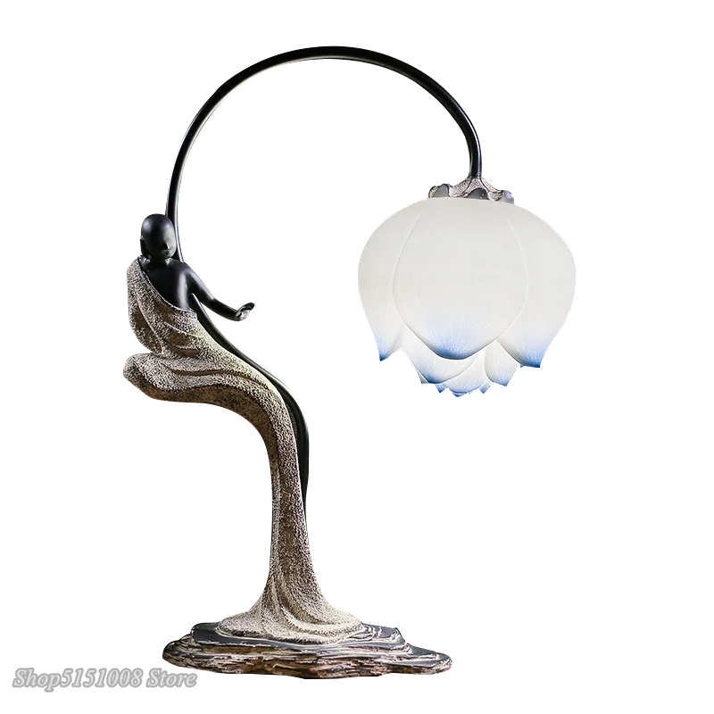 Creative New Chinese Table Lamps Lotus Bedside Lamp LED Light for Living Room Study Bedroom Modern Art Luminaria | Лампы и освещение