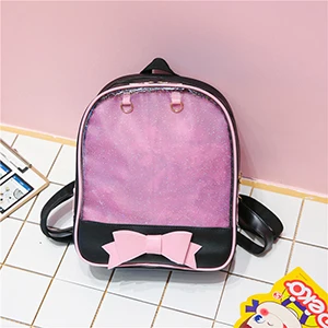 Black-pink Милый женский рюкзак Bownot, прозрачные сумки Ita для школы Harajuku, Школьные Сумки из искусственной кожи для девочек-подростков, модная сумка для книг - Цвет: Black-pink