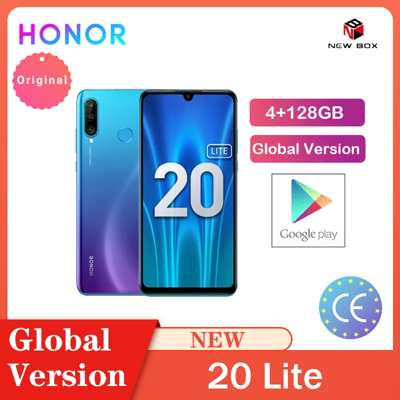 Honra 20 lite 4gb 128gb versão global frente 32mp kirin 710 octa núcleo android 9.0 face id câmera traseira do telefone móvel 24mp celular|Celulares| -