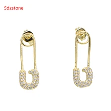 sparking bling unique paperclip safety pin star full micro pave cz sparking bling european unique new earring