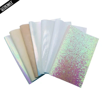 

QIBU White Chunky Glitter Fabric PU Faux Leather Sheets Shiny Dots Bow Vinyl Fabric DIY Bags Shoes Materials Synthetic Leather