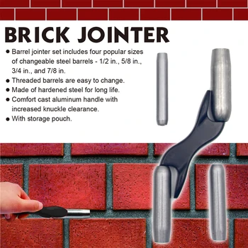 

Brick Jointer Hand Tool Hanheld Metal Interchangeable Wall Trimming Home Builder Hardened Steel Tool with Storage Pouch