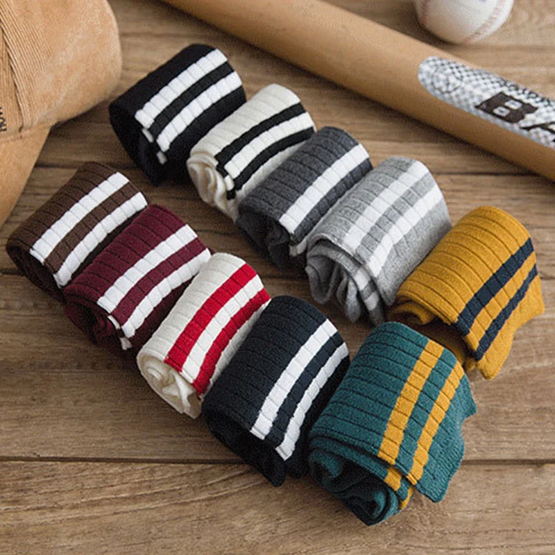 Japanese Loose Socks High School Girls Harajuku Socks Solid Colors Needles Knitting Striped Cotton Socks Women yellow blue black
