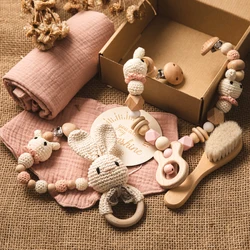 Toalha de bebê recém nascido fotografia adereços conjunto dupla face algodão cobertor chocalho de madeira pulseira milestones crochê brinquedos banho do bebê